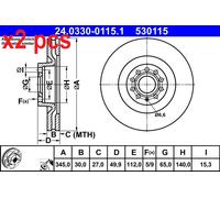 X2 PCS L&R SIDES FITS AUDI A3 1.2 TSI BRAKE DISC 24.0330-0115.1 ATE