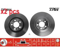 X2 PCS L&R SIDES FITS AUDI A3 1.8 BRAKE DISC DF2804 TRW