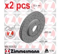 X2 PCS L&R SIDES FITS AUDI A4 ALLROAD B8 2.0 BRAKE DISC 100.3331.52 ZIMMERMANN