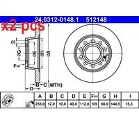 X2 PCS L&R SIDES FITS AUDI A4 B6 1.6 BRAKE DISC 24.0312-0148.1 ATE
