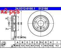 X2 PCS L&R SIDES FITS AUDI A4 B6 1.6 BRAKE DISC 24.0312-0166.1 ATE