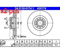 1X Brake disc ATE 24.0130-0174.1 for AUDI A4 B7 (8EC) 3 2004-2008