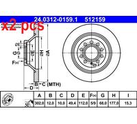 X2 PCS L&R SIDES FITS AUDI A6 C6 2.0 TFSI BRAKE DISC 24.0312-0159.1 ATE