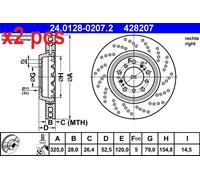 X2 PCS L&R SIDES FITS BMW 3 COUPE M3 BRAKE DISC 24.0128-0207.2 ATE