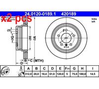 X2 PCS L&R SIDES FITS BMW 3 M3 3.0 BRAKE DISC 24.0120-0189.1 ATE