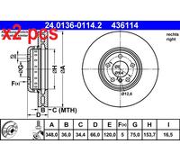 X2 PCS L&R SIDES FITS BMW 5 528 I BRAKE DISC 24.0136-0114.2 ATE