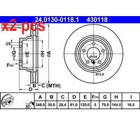 X2 PCS L&R SIDES FITS BMW 7 740 I, LI BRAKE DISC 24.0130-0118.1 ATE