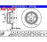 X2 PCS L&R SIDES FITS BMW X5 3.0 I BRAKE DISC 24.0312-0152.1 ATE