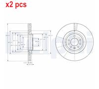 X2 PCS L&R SIDES FITS CADILLAC BLS 2.8 T BRAKE DISC BG9098 DELPHI