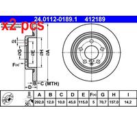 X2 PCS L&R SIDES FITS CHEVROLET CRUZE 1.4 BRAKE DISC 24.0112-0189.1 ATE