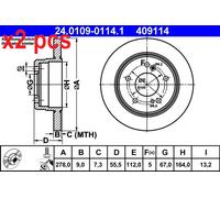 X2 PCS L&R SIDES FITS CHRYSLER CROSSFIRE 3.2 BRAKE DISC 24.0109-0114.1 ATE