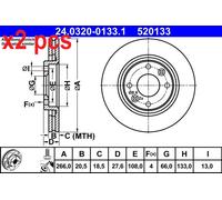 X2 PCS L&R SIDES FITS CITROËN BERLINGO / BERLINGO BRAKE DISC 24.0320-0133.1 ATE