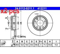 X2 PCS L&R SIDES FITS CITROËN BERLINGO BRAKE DISC 24.0112-0211.1 ATE