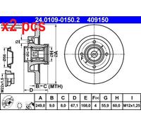 X2 PCS REAR BRAKE DISC PAIR L&R 24.0109-0150.2 ATE I