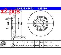 X2 PCS L&R SIDES FITS CITROËN C4 I 2.0 16V BRAKE DISC 24.0126-0159.1 ATE