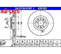 X2 PCS L&R SIDES FITS CITROËN C6 3.0 V6 BRAKE DISC 24.0130-0181.1 ATE