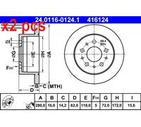 ATE Brake Disc 24.0116-0124.1 for Peugeot Boxer Van 2 2016-2019 1x
