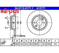 X2 PCS L&R SIDES FITS DACIA LOGAN 1.2 16V BRAKE DISC 24.0112-0171.1 ATE