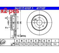 X2 PCS L&R SIDES FITS DAIHATSU COPEN 0.7 BRAKE DISC 24.0117-0107.1 ATE