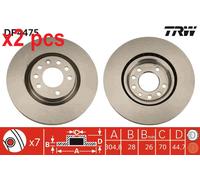 X2 PCS L&R SIDES FITS FOR FIAT CROMA 1.9 D MULTIJET BRAKE DISC DF4475 TRW