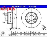 X2 PCS L&R SIDES FITS FOR IVECO DAILY III VAN 29 L BRAKE DISC 24.0116-0128.1 ATE