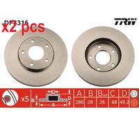 X2 PCS L&R SIDES FITS FOR NISSAN ALMERA TINO 1.8 BRAKE DISC DF4316 TRW