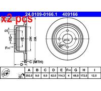 X2 PCS L&R SIDES FITS FOR NISSAN CUBE 1.6 16V BRAKE DISC 24.0109-0166.1 ATE