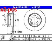 X2 PCS L&R SIDES FITS FOR NISSAN INTERSTAR VAN DCI BRAKE DISC 24.0112-0190.1 ATE