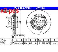 X2 PCS L&R SIDES FITS FOR RENAULT 5 E-TECH 150 BRAKE DISC 24.0128-0245.1 ATE