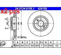 X2 PCS L&R SIDES FITS FOR RENAULT CLIO MK II 2.0 BRAKE DISC 24.0124-0158.1 ATE