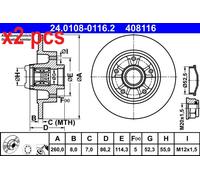 ATE Brake Disc 24.0108-0116.2 - Fits Renault Fluence 1.6 16V, Megane III Coupe/Hatchback