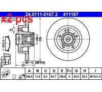X2 PCS L&R SIDES FITS FOR RENAULT VEL SATIS 2.0 BRAKE DISC 24.0111-0167.2 ATE