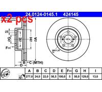 ATE Brake Disc 24.0124-0145.1 277mm 5x100 Vented Coated for Subaru & Toyota