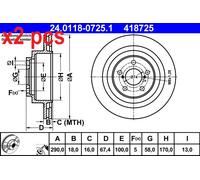 X2 PCS L&R SIDES FITS FOR SUBARU IMPREZA SALOON BRAKE DISC 24.0118-0725.1 ATE