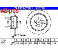 X2 PCS L&R SIDES FITS FOR SUBARU LEGACY IV ESTATE BRAKE DISC 24.0110-0728.1 ATE