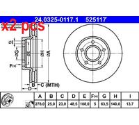 Brake disc ATE 24.0325-0117.1 for VOLVO C30 (533) 2 2006-2012