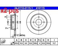 X2 PCS L&R SIDES FITS FORD FIESTA V ST150 BRAKE DISC 24.0110-0115.1 ATE