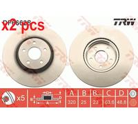 X2 PCS L&R SIDES FITS FORD FOCUS II 2.5 ST BRAKE DISC DF6662S TRW