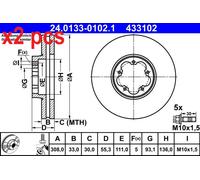 X2 PCS L&R SIDES FITS FORD TOURNEO CUSTOM V362 BUS BRAKE DISC 24.0133-0102.1 ATE