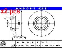 X2 PCS L&R SIDES FITS FORD TRANSIT BUS 2.0 BRAKE DISC 24.0124-0131.1 ATE