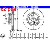 ATE Brake Disc 24.0125-0173.1 – Vented for Honda Civic VII Hatchback – 2x