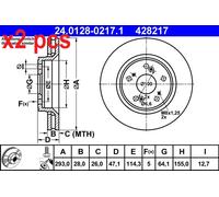 X2 PCS L&R SIDES FITS HONDA CR-V III 2.0 I-VTEC BRAKE DISC 24.0128-0217.1 ATE