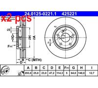 X2 PCS L&R SIDES FITS HONDA HR-V 1.5 BRAKE DISC 24.0125-0221.1 ATE