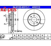 ATE Brake Disc Front 24.0122-0313.1 - L/R 2pcs for Hyundai Accent IV, i20, Kia Rio
