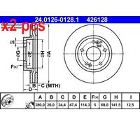 X2 PCS L&R SIDES FITS HYUNDAI COUPE II 1.6 16V BRAKE DISC 24.0126-0128.1 ATE