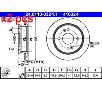 X2 PCS L&R SIDES FITS HYUNDAI I10 I 1.0 BRAKE DISC 24.0110-0324.1 ATE