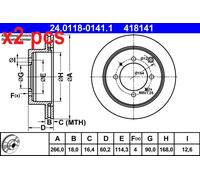 X2 PCS L&R SIDES FITS HYUNDAI SANTAMO 2.0 16V BRAKE DISC 24.0118-0141.1 ATE