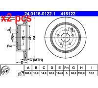 X2 PCS L&R SIDES FITS INFINITI FX 35 ALL-WHEEL BRAKE DISC 24.0116-0122.1 ATE