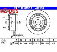 X2 PCS L&R SIDES FITS JEEP WRANGLER III 3.6 V6 BRAKE DISC 24.0112-0193.1 ATE