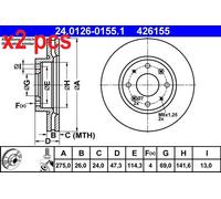 X2 PCS L&R SIDES FITS KIA CERATO I HATCHBACK 1.6 BRAKE DISC 24012601551 ATE